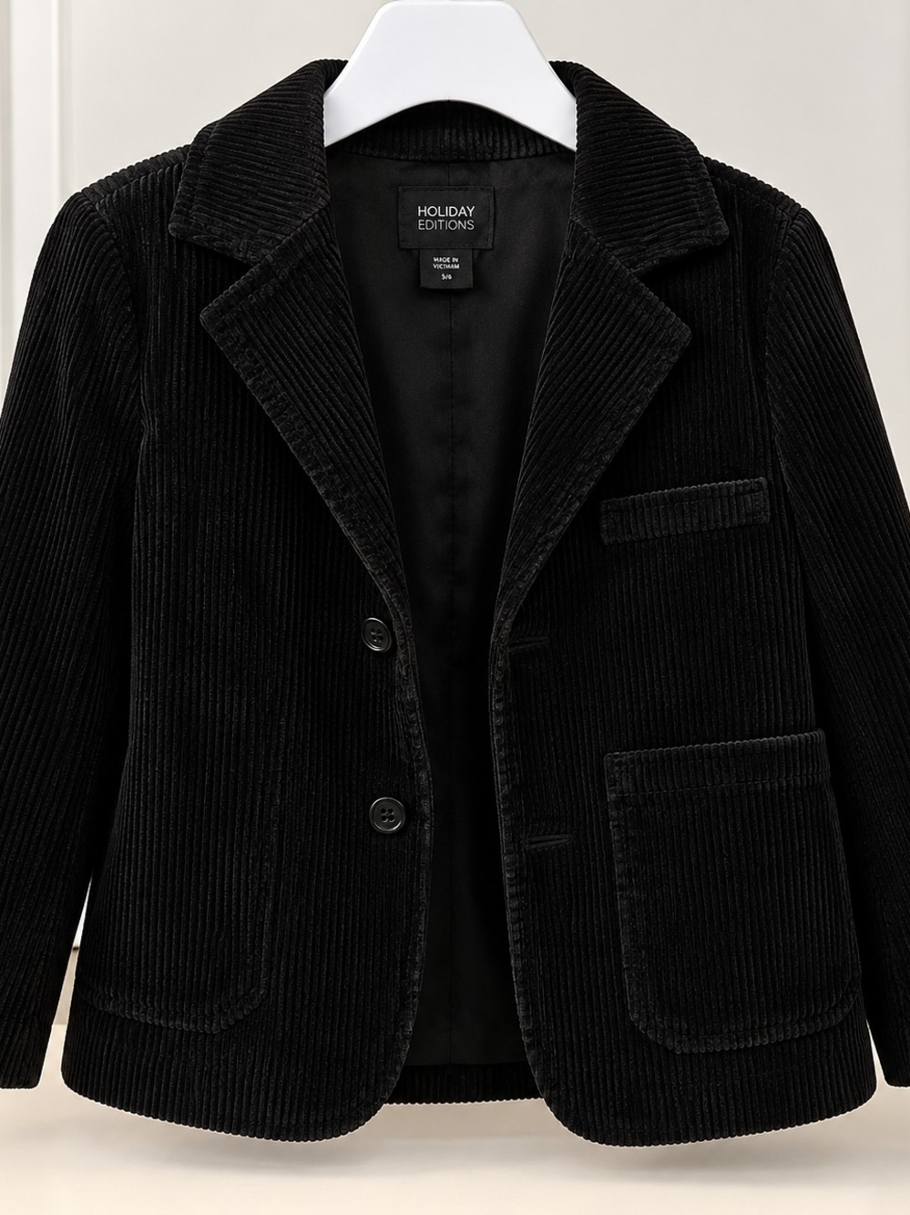 Holiday Editions Black Corduroy Notch-Lapel Blazer